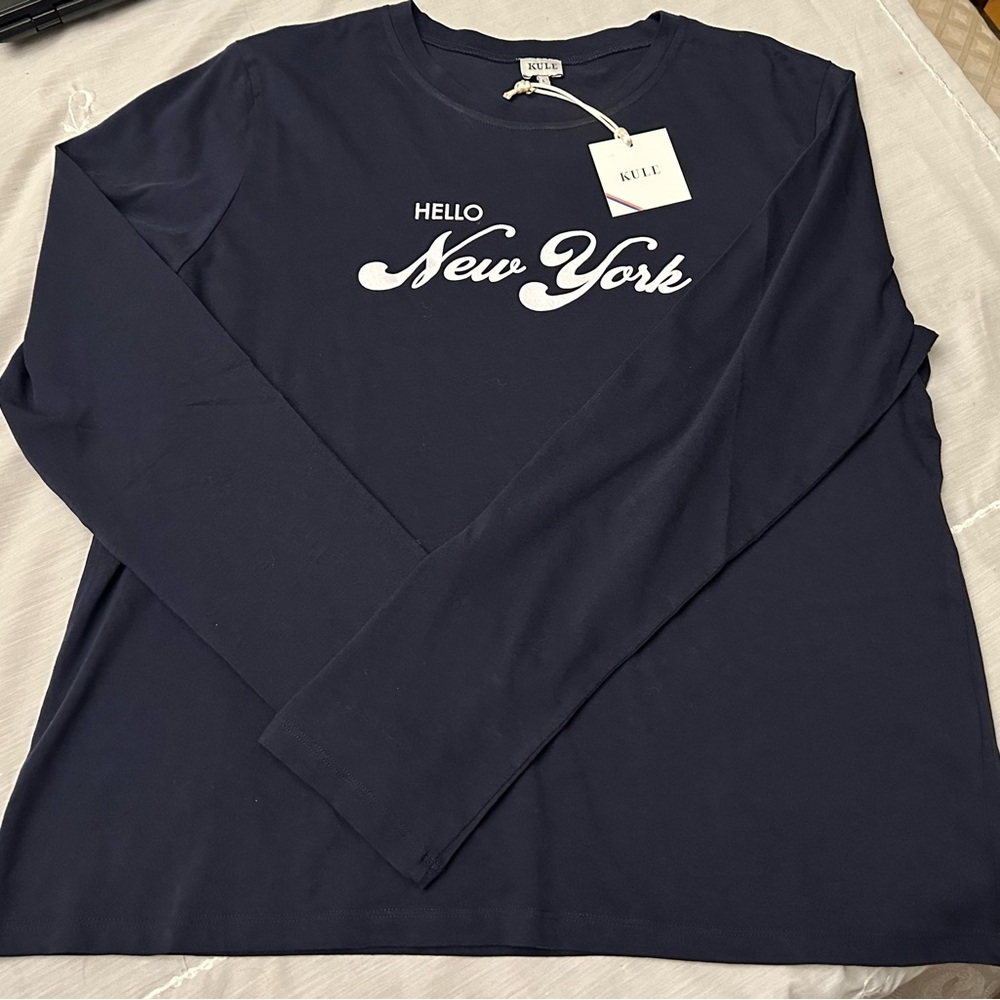 KULE Hello New York Long Sleeve Navy Graphic Tee Shirt NWT Rare